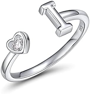 CRYSLOVE Adjustable Initial Rings for Women Girls 925 Sterling Silver Stacking Initial Letter Heart Zircon Alphabet A to Z Adjustable Open Rings,Great Gift for Women Teens