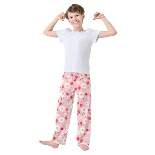 Daisy Flower Cherry Long Pajama Pants Elastic Waist PJ Bottoms with Pockets S A1108243