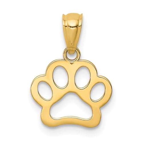 Million Charms 14k Yellow Gold Dog Paw Necklace Charm Pendant with 18 Inch Chain