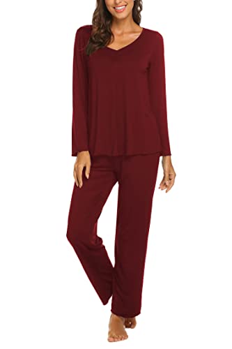 Image of Ekouaer Womens Pajama Sets 2 Piece Lounge Set Fall Winter Pajamas Long Sleeve Pjs Top and Pants Soft Pj Sets Loose Sleepwear