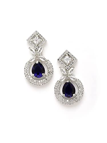 Karatcart Silver Tone Blue American Diamond Studded Necklace Set for Women - Image 6
