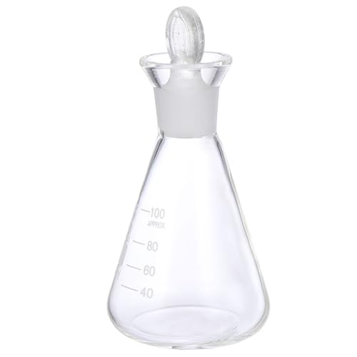 Mobestech 100ml Borosilicate Glass Conical Flask with Plug Narrow-Mouth Laboratory Flask for Chemistry Experiment School and Industrial Use