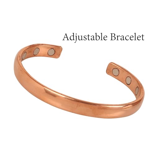 Image of Touchstone Indian Handcrafted Pretty Tapered Pattern Triple Magnet Hand Forged With Solid And High Gauge Minimalistic Elegance Pure Copper Bracelet In Natural Tone.