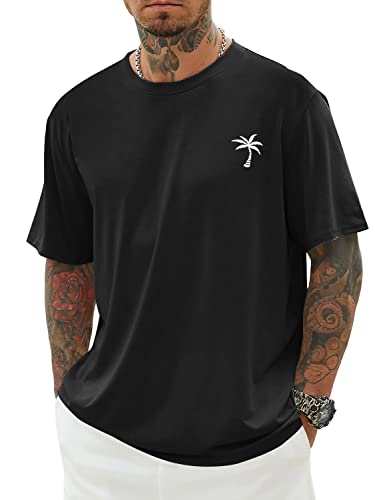 Minetom Oversized Tshirt Herren Rundhals Kurzarm Lose Sommer Oberteile Mode T-Shirt mit Grafik Kreativen Buchstaben Vintage Drucken Streetwear Sport Casual Lang Tops C Schwarz...