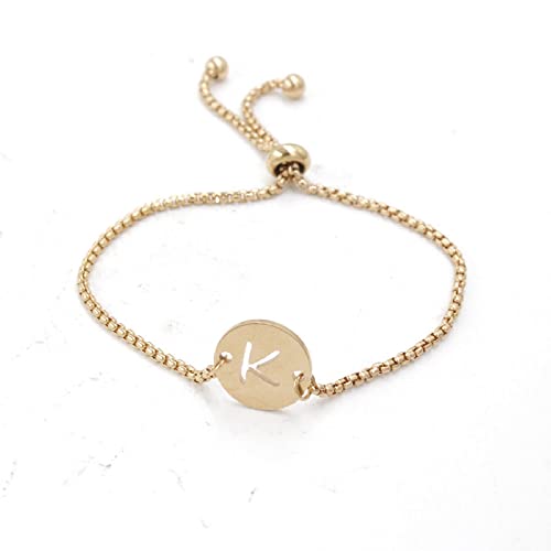 Bracelet Personnalisé Avec Nom Pour Femme Initiales Personnalisées Bracelet Réglable En Or Rose Avec Chaîne En Forme De Disque Rond Design Bracelet D'Amitié Cadeau Unique Pour Femme Homme Lettr Cover