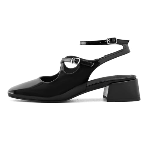Womens Mary Jane Heels Chunky Low Heel Slingback Pumps with Ankle Strap Square Toe Wedding Party Dress Shoes2