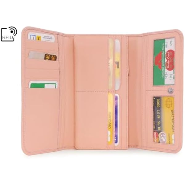 Catwalk Collection Handbags Большой кожаный кошелек для женщин Карманы на 14 кредитных карт и монеты Защита от RFID Gemma Розовый