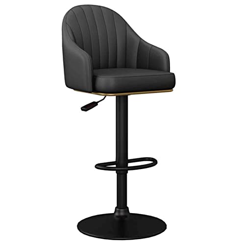 Taburete de bar ajustable Silla giratoria de 360 ​​°, asiento de cuero de PU con respaldo y reposapiés en forma de media luna, taburete de bar de recepción de cocina para el hogar, altura 61-81 cm