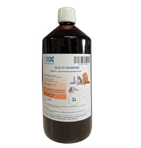Medilife Aceite de salmón para perros y gatos, suplemento natural con Omega 3-6-9 y vitaminas, 1 litro