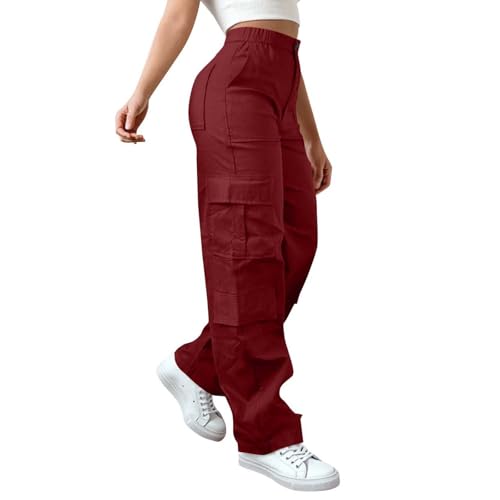 Cargo Pants for Women Casual High Waisted Hiking Pants Baggy Stretchy Wide Leg Multi-Pockets Streetwear Trousers