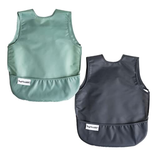 Tiny Twinkle Mess Proof Baby Bibs | 2 Pack Waterproof Toddler Bib for Eating | Baby Apron for Feeding, Machine Washable, Perfect Shower Gift (Sage Charcoal, 6–24M) by Tiny Twinkle - Used condition - US$15.24