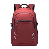 FANDARE Mochila de Viaje Gran Capacidad con Puerto de Carga USB, Mochila Ligera y Resistente para Ordenador de 15.6 Pulgadas, Incluye Correa para Equipaje, Tiras Reflectantes Granate