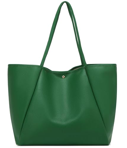 Dreubea Large Leather Tote Bag for Women - Big Work Bag, Spacious Minimalist Handbag, Tote Handbag for Office Green