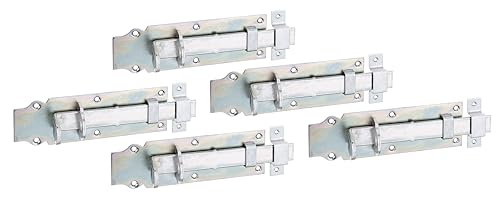 Alberts 840945 Cerrojo porta-candados, Recto, con maneta plana y cerradero fijado, Galvanizado, pasivado con capa gruesa, Pletina 200 x 64 mm, Juego de 5