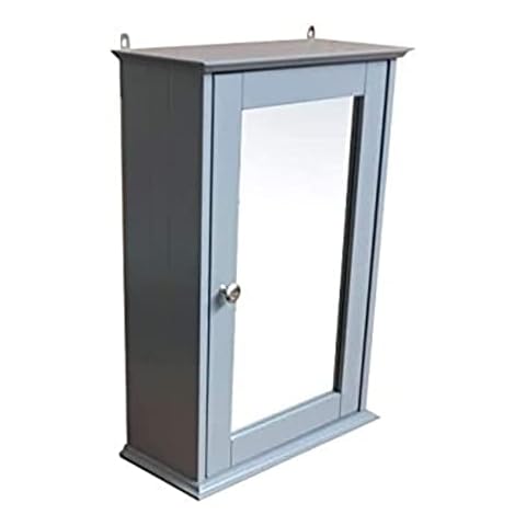 Saxony® Bathroom Slim Single Door Mirrored Cabinet Bathroom cupboard Wall Mounted wooden Modern Storage Unit with Internal Shelf and Display Shelf Grey Cover
