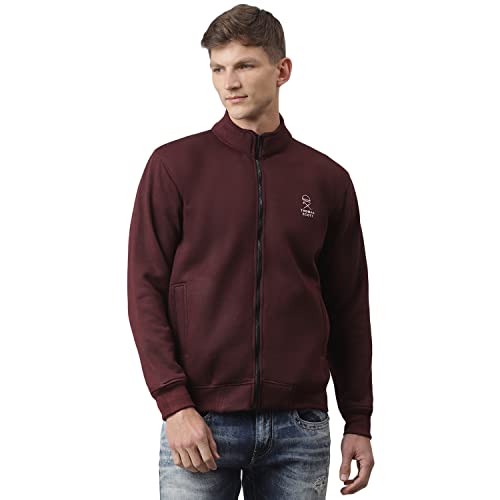 Image of Thomas Scott Men's | Solid | Full Sleeve | Regular Fit | Cotton Poly | High Neck | Zip Clouser | Knitted Sweatshirt
