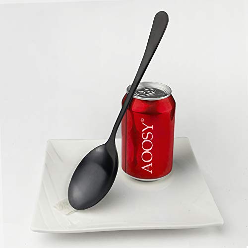 AOOSY Serving Spoons,6 PCS 10 Inches Stainless Steel Salad Serving Spoons for Parties Dinner Extra Large Tablespoons Buffet Banquet Flatware Kitchen Serving Utensil Silver Soup Spoons(Black)