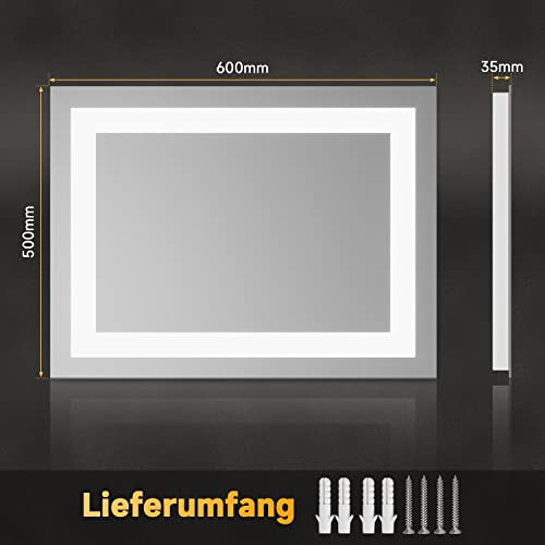 Badspiegel Elegant mit LED-Beleuchtung 60 x 50 cm