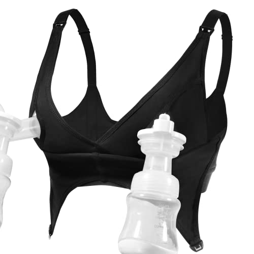Momcozy Pumping Bras Hand Free for Women, Adjustable Hands Free Pumping Bra, Supportive Breast Pump Bra Hands Free, Suitable for Breast Pumps Like Spectra, Lansinoh and More (Black, 3X-Large)