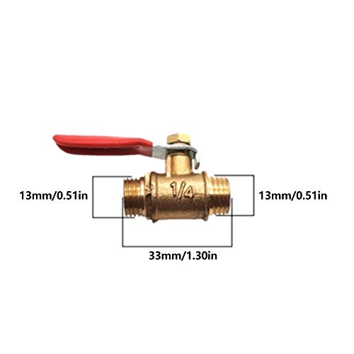 OKBY Ball Valves - 5 Pcs Double Male Thread G1/4 Brass Valve Air Compressor Accessory Tubing Pipe Hose Air Tool with Red Shank - Image 4