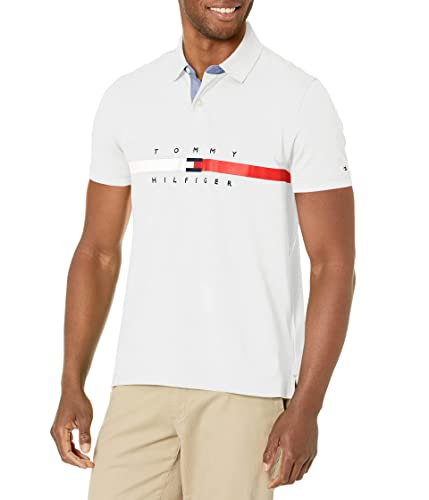 Image of Tommy Hilfiger Men's Short Sleeve Cotton Pique Flag Graphic Polo Shirt in Custom Fit