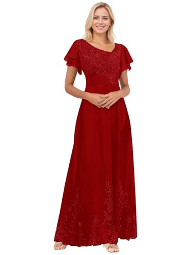 Infuness Kleider für Brautmutter Chiffon V-Ausschnitt Abendkleider Rüschenärmel...