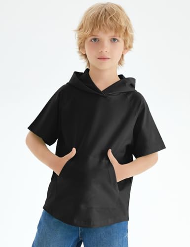 Spring&Gege Boys Light Weight Short Sleeve Hoodie Casual Solid Pullover Hooded T-shirt with Pocket3