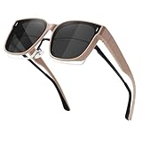 MEETSUN Oversized Fit Over Glasses Sunglasses for Women Trendy Large Square Polarized Sun Glasses for Driving Brown