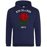 England 1871 Rugby Hoodie, English Birthday Gifts for English Rugby Fan, Red Rose Tournament Outfit Gift Idea, Nations Hoody for Men Women and Kids, S, Navy