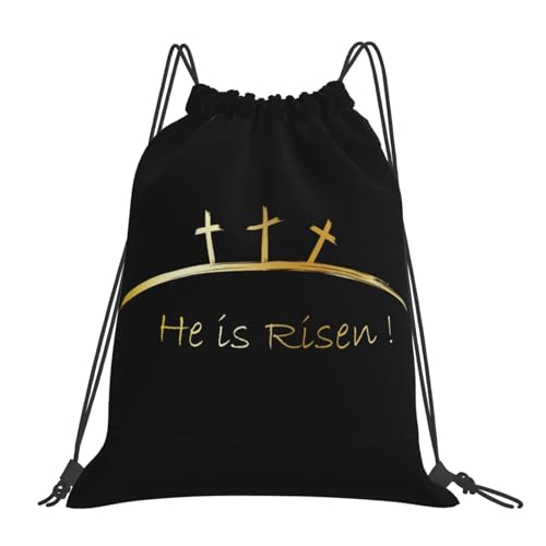 He Is Risen Happy Easter Day Drawstring Backpack Gym Bag Swimming Sports Backpack For Women Men