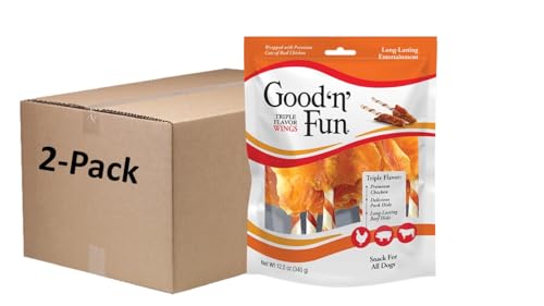 Good n Fun Triple Flavor Wings Chews for All Dogs 12 Ounces Treat Your Dog to Long-Lasting Chews Made with Chicken Pork Hide and Beef Hide Pack of 2