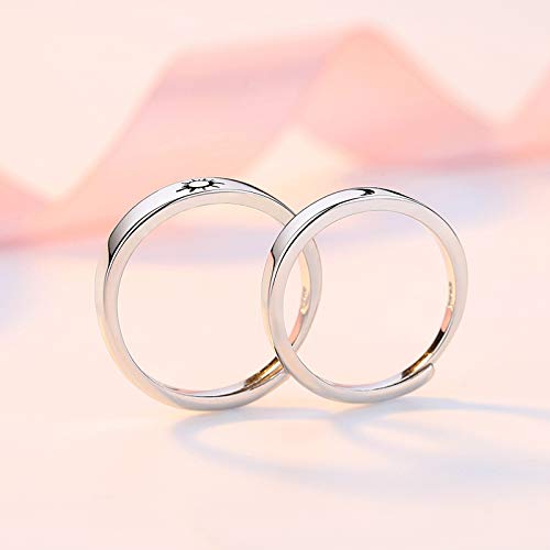 Image of Beydodo 925 Silver Rings Custom Adjustable Sun and Moon Matching Rings Engraved I Love You Couples Rings Wedding