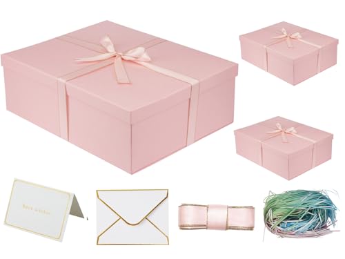 YINUOYOUJIA Pacote com 3 caixas de presente rosa grande 42 x 33 x 14 cm, caixas rosa com tampa para presentes, aniversário, dia dos namorados, dia das mães, Natal e aniversário.