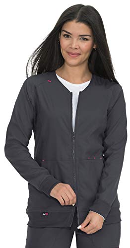 KOI Lite Women's Clarity Zip Front Solid Scrub Jacket (Charcoal, Large)
