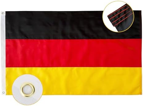 Qanmua Deutschland Flagge 60 x 90 cm, 210D Nylon 160g/m² Durable Nationalflagge Bundes und Deutschland Fahne mit Messingösen, Robust Deutsche Flagge mit Genähten Streifen für Außen