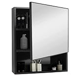YEPOTUE Mirrored Medicine Cabinet, 23.6" x19.6 Black Bathroom Medicine Cabinet Wall Mounted Space Al
