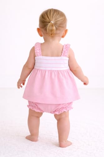 Image of Baby Girls Frock Dress with Bloomer Set | Short Sleeve Polka Dot Inner Layer & Bow Detail Special for 0-6 Months
