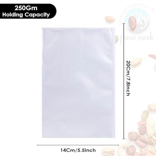 Image of Vacuum Pouches 14x20cm Pack of 75 | Vaccum Bags for Food Packing | One Side Dotted Embossed | BPA Free Microwaveable | Food Grade Vacuum Storage Bag Transparent | 90 Micron 250gm