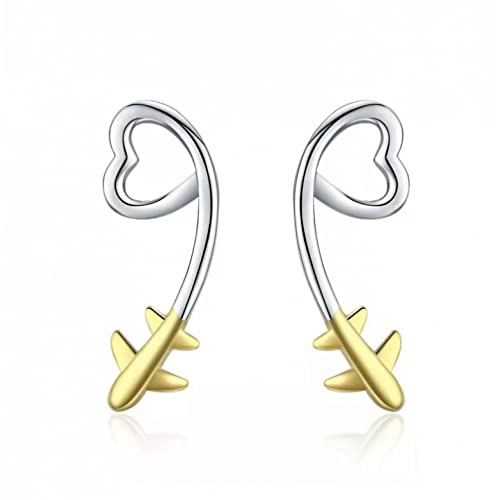 Boucles d'oreilles clous d'avion longues cœur argent 925 femme