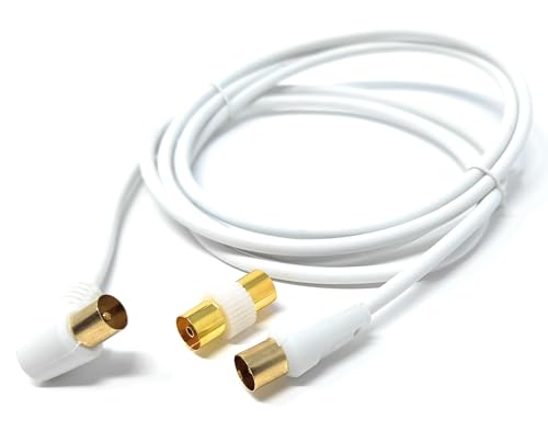 DRUT 2m TV RF Right Angle Male to Male Aerial Antenna Coaxial Cable With Female to Female Coupler Gold Connectors 75 ohm