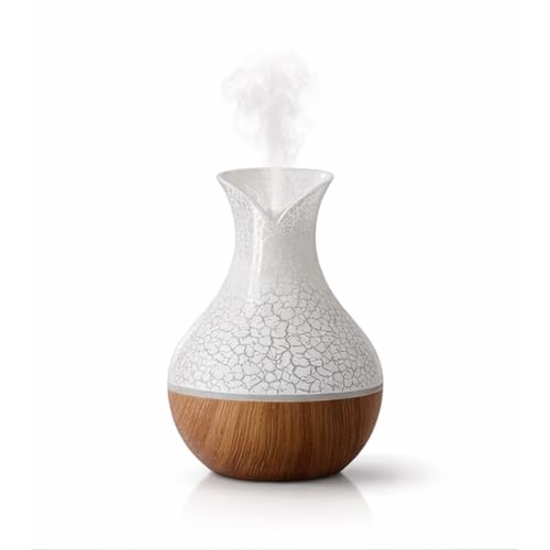 Image of Lakshiv Aroma Diffuser Humidifier for Room & Home with LED Light | Ultrasonic Cool Mist Air Humidifier for Bedroom | Essential Oil Diffuser | Wood Grain Finish Touch Operation - 30ml (Silver Crystal)