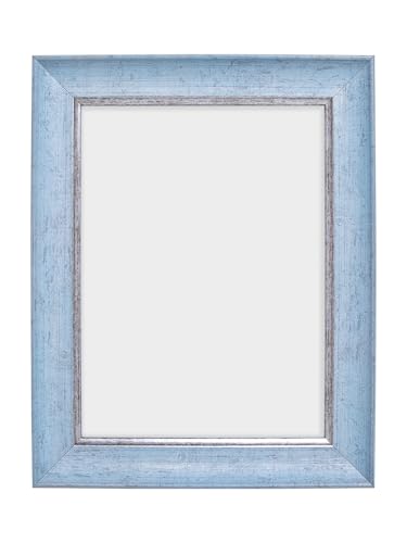 Image of GOLDEN PEACOCK 6x8 Inch Photo Frame - Antique Sky Blue & Silver Finish | Vintage Decorative Tabletop Stand & Wall Hanging for Home and Office