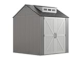Rubbermaid Resin Outdoor Storage Shed With Floor (7 x 7 Ft) Weather Resistant Gray Organization for Home/Backyard/Garden Tools/Lawn Mower/Bike Storage/Pool Supplies
