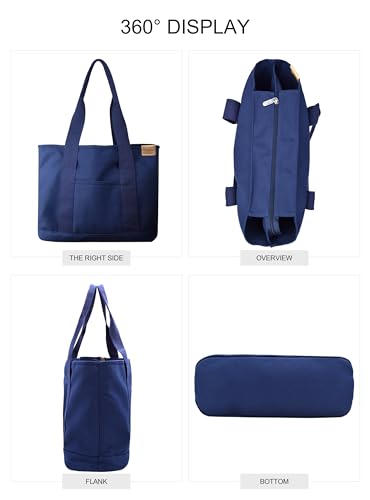 Image of TeeYee 16oz Canvas Tote Bag Casual Multi pockets Handbags Large Capacity Shopping Shoulder Bag with Pocket Bags Work Purses