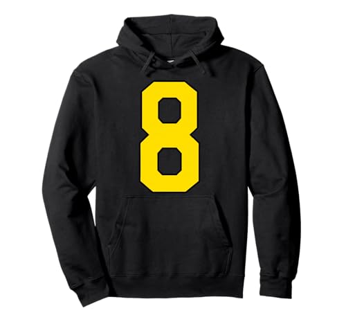 Image of Yellow Sports Team Number #8 Fan Pullover Hoodie