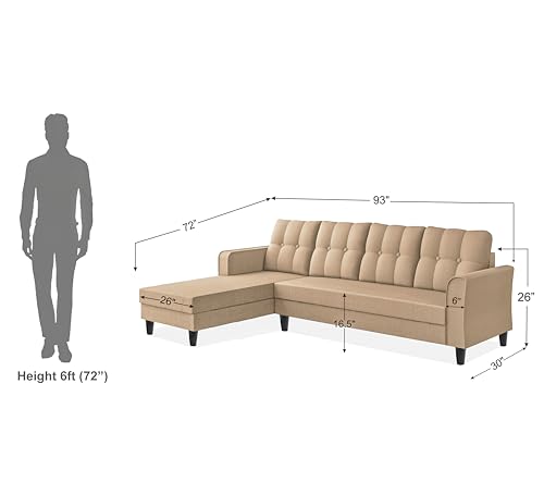 Image of Adorn India Maddox Tufted L Shape 6 Seater Sofa Set Lhs (Beige) (3 Year Warranty)