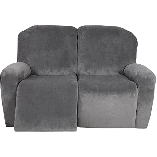 TAIXINT Velours Housse De Fauteuil Relax Extensible, 6 Pièces Doux Housse De Chaise Inclinable avec Poche Latérale Antidérapant Lavable Couvre pour Canapé pour Enfants Animaux (Gris) Cover