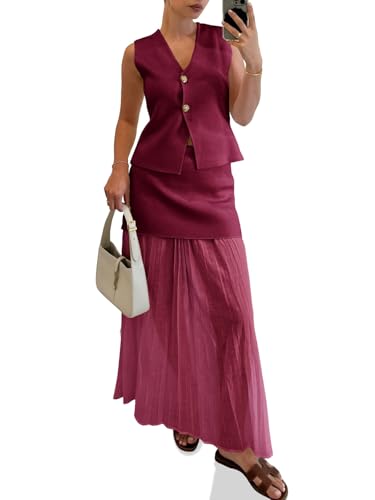 Tenue d'été 2 pièces pour femme Cicy Bell avec jupe longue et haut col en V