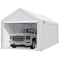 ADVANCE OUTDOOR 10x20 ft Heavy Duty Carport with Removable Sidewalls and Doors, Adjustable Height, Car Canopy Garage Party Tent Boat Shelter with 8 Reinforced Poles and 4 Sandbags, White