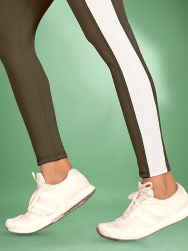Image of Women's Polyester Blend Yoga Pants with High Rise Waist Stretch Fit Design Side Patti Slim Fit Style and Standard Length | Workout Track Pants | Joggers for GymRunning | Sports Top